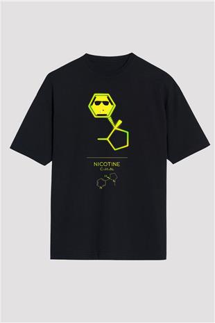 Nikotin Baskılı Unisex Oversize Tişört - Tshirt