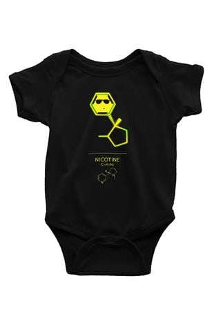 Nikotin Baskılı Unisex  Siyah Bebek Body - Zıbın