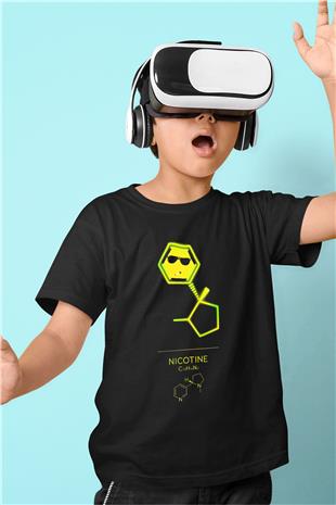 Nikotin Baskılı Unisex Siyah Çocuk Tişörtü - Tshirt