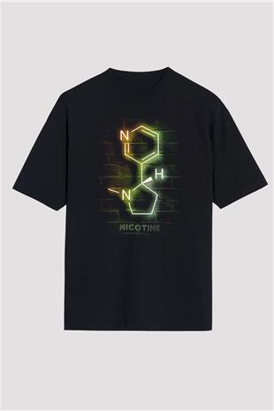Nikotin Molekülü Baskılı Unisex Oversize Tişört - Tshirt