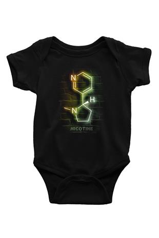 Nikotin Molekülü Baskılı Unisex  Siyah Bebek Body - Zıbın