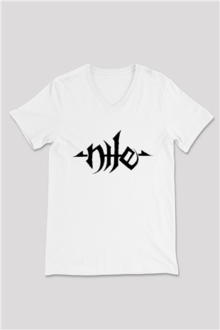 Nile Beyaz Unisex V Yaka Tişört T-Shirt