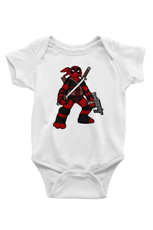 Ninja Deadpool Baskılı Beyaz Unisex Bebek Body - Zıbın