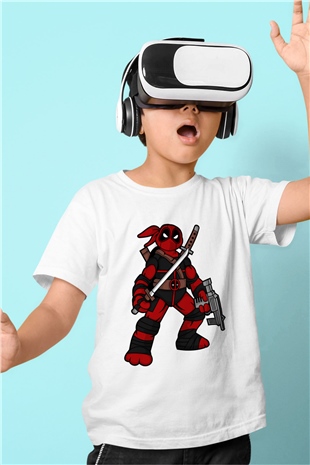 Ninja Deadpool Baskılı Beyaz Unisex Çocuk Tişört