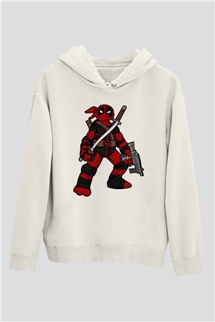 Ninja Deadpool Baskılı Beyaz Unisex Hoodie