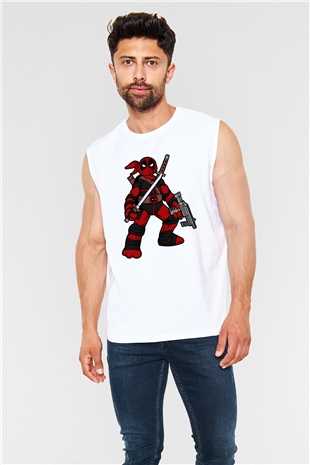 Ninja Deadpool Baskılı Beyaz Unisex Kolsuz Tişört