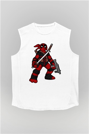 Ninja Deadpool Baskılı Beyaz Unisex Kolsuz Tişört