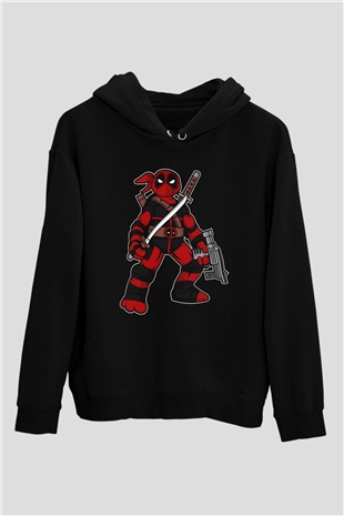 Ninja Deadpool Baskılı Siyah Unisex Hoodie