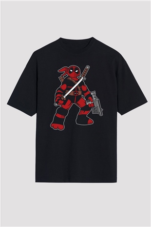 Ninja Deadpool Baskılı Siyah Unisex Oversize Tişört