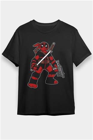 Ninja Deadpool Baskılı Siyah Unisex Tişört