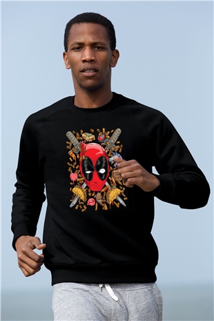 Ninja Deadpool Baskılı Unisex Siyah  Sweatshirt