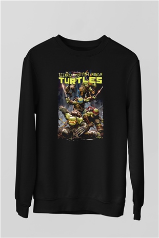 Ninja Kaplumbağa Temalı Baskılı Siyah  Sweatshirt