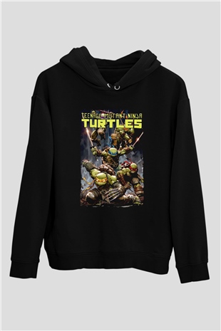 Ninja Kaplumbağa Temalı Siyah  Unisex Hoodie