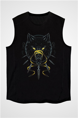 Ninja Kurt Baskılı Unisex Siyah  Kolsuz Tişört