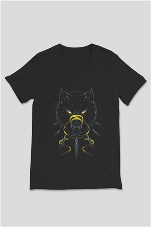 Ninja Kurt Baskılı Unisex Siyah  V Yaka Tişört