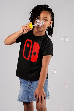 Nintendo Baskılı Siyah Unisex Çocuk Tişört