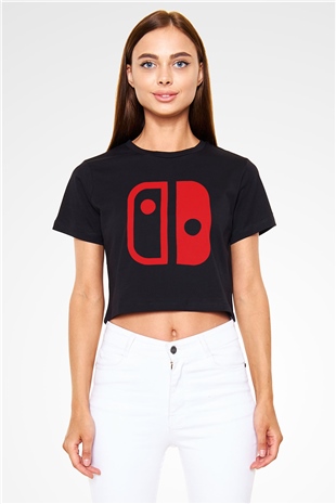 Nintendo Siyah Crop Top Tişört