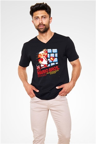 Nintendo Siyah Unisex V Yaka Tişört