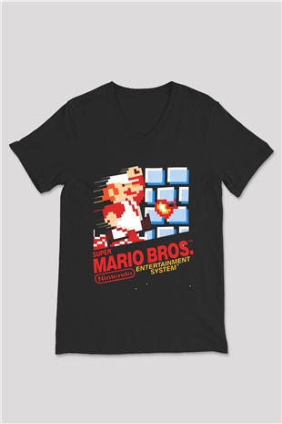 Nintendo Siyah Unisex V Yaka Tişört