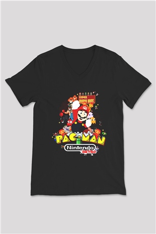 Nintendo Siyah Unisex V Yaka Tişört