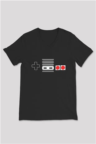 Nintendo Siyah Unisex V Yaka Tişört T-Shirt
