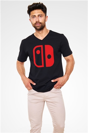 Nintendo Siyah Unisex V Yaka Tişört T-Shirt