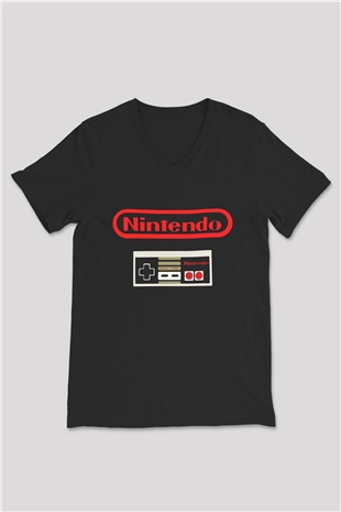 Nintendo Siyah Unisex V Yaka Tişört T-Shirt
