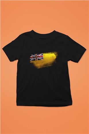 Niue Bayrağı Baskılı Unisex Siyah Çocuk Tişörtü