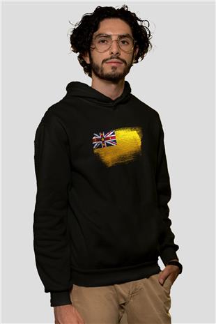 Niue Bayrağı Baskılı Unisex Siyah Kapüşonlu Sweatshirt