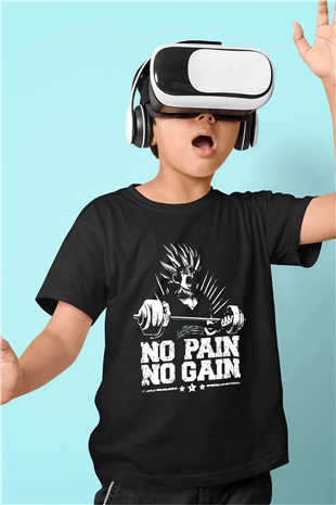 No Pain No Gain Baskılı Unisex Siyah  Çocuk Tişört