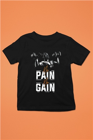 No pain No gain Baskılı Unisex Siyah  Çocuk Tişört
