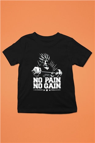 No Pain No Gain Baskılı Unisex Siyah  Çocuk Tişört