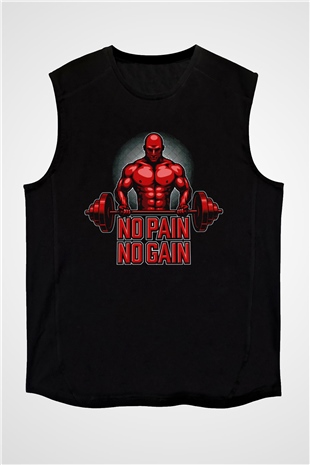 No Pain No Gain Baskılı Unisex Siyah  Kolsuz Tişört