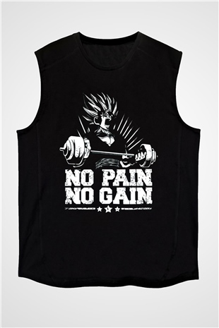 No Pain No Gain Baskılı Unisex Siyah  Kolsuz Tişört