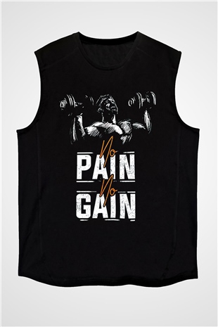 No pain No gain Baskılı Unisex Siyah  Kolsuz Tişört