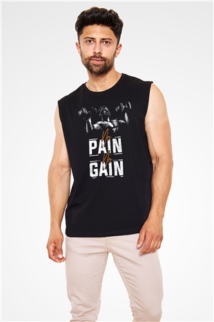 No pain No gain Baskılı Unisex Siyah  Kolsuz Tişört