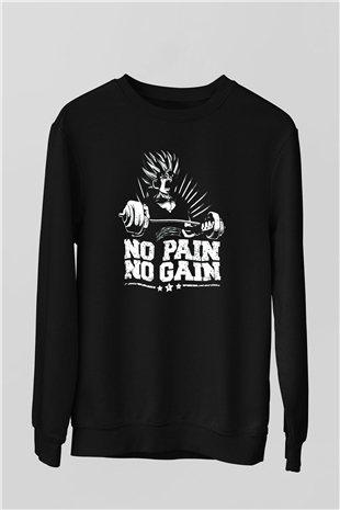 No Pain No Gain Baskılı Unisex Siyah  Sweatshirt