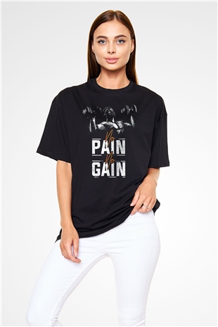 No pain No gain Baskılı Oversize Siyah Tişört