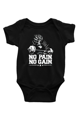 No Pain No Gain BaskılıSiyah  Bebek Body - Zıbın