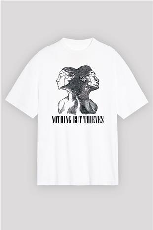 Nocturnal Depression Baskılı Beyaz Unisex Oversize Tişört - Tshirt