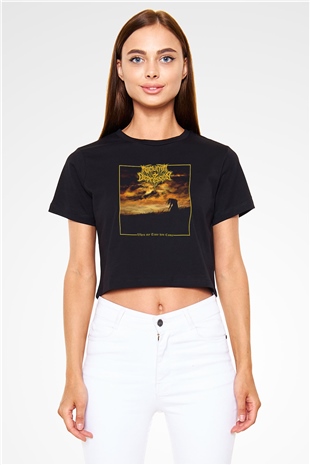 Nocturnal Depression Baskılı Siyah Crop Top Kadın Tişört - Tshirt
