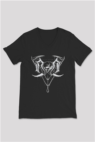 Nocturnal Depression Baskılı Unisex Siyah V Yaka Tişört - Tshirt