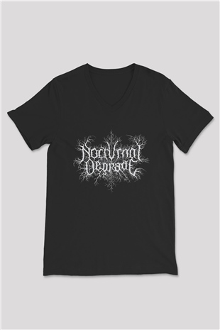 Nocturnal Depression Baskılı Unisex Siyah V Yaka Tişört - Tshirt