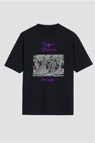Nocturnal Depression Baskılı Unisex Siyah Oversize Tişört - Tshirt