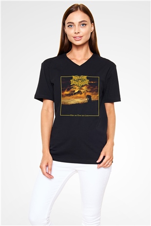 Nocturnal Depression Baskılı Unisex Siyah V Yaka Tişört - Tshirt