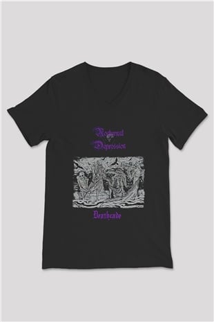 Nocturnal Depression Baskılı Unisex Siyah V Yaka Tişört - Tshirt