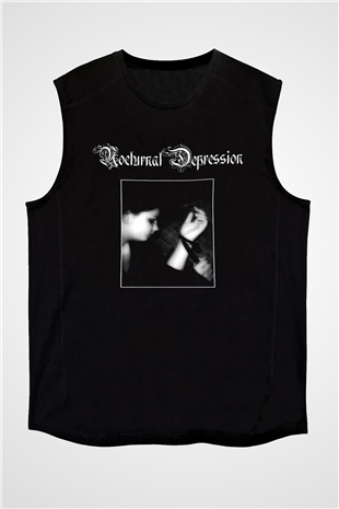 Nocturnal Depression Baskılı Unisex Siyah Kolsuz Tişört - Tshirt