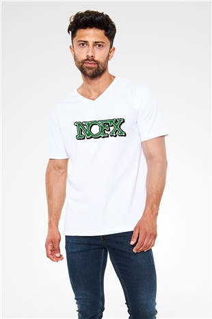 NOFX Beyaz Unisex V Yaka Tişört