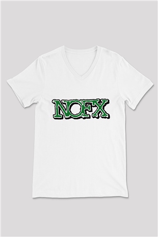 NOFX Beyaz Unisex V Yaka Tişört