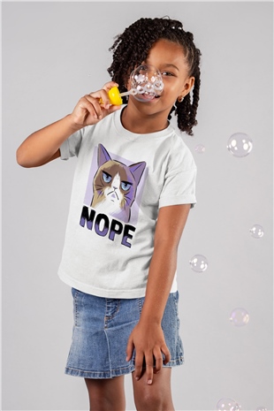 Nope Baskılı Unisex Beyaz  Çocuk Tişört